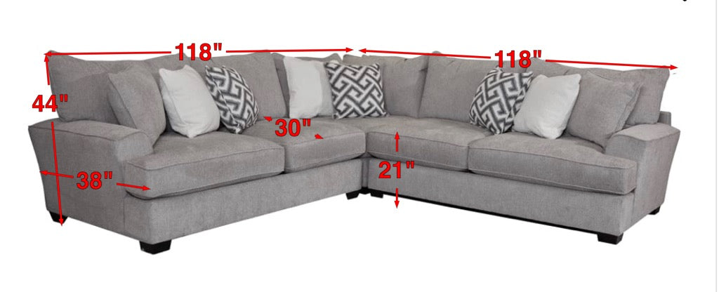 3pc Atlantis Sterling Sectional – Gray Fabric Sectional Sofa Made in USA | Gallery Furniture