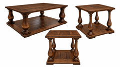 Three-piece dark brown wooden furniture set including a coffee table and two end tables, shown on a plain white background.