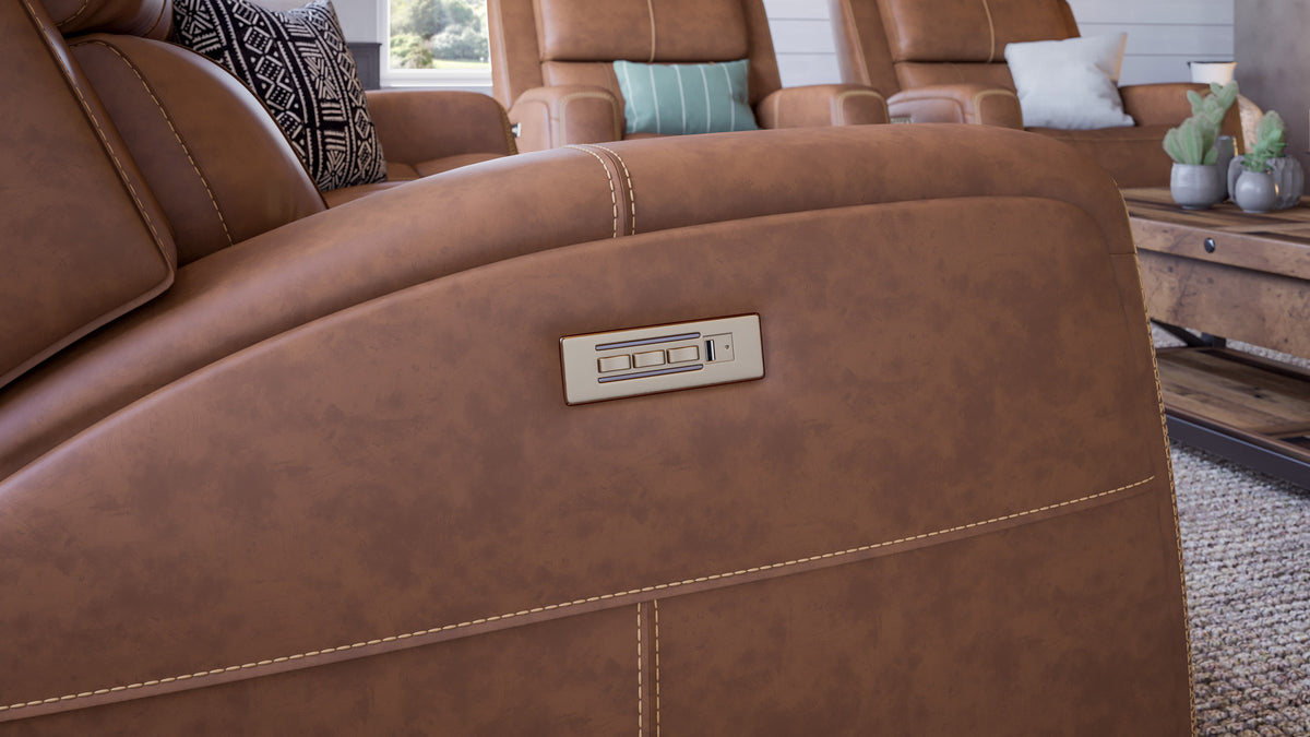 King Cowboy P3 Saddle Brown Leather Power Reclining Sofa