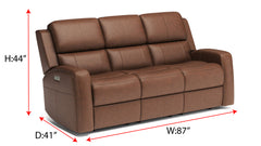 King Cowboy P3 Saddle Brown Leather Power Reclining Sofa
