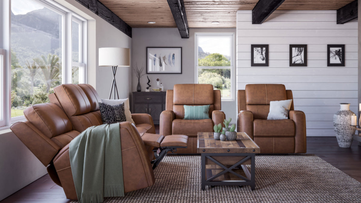 King Cowboy P3 Saddle Brown Leather Power Reclining Sofa