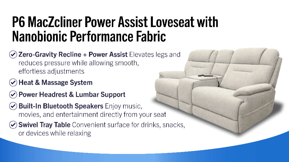 MacZcliner Power Assist Reclining Loveseat – Assistive Sleep Loveseat with Performance Fabric | Gallery Furniture