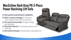 MacZcliner Dark Grey P6 3-Piece Power Reclining Lift Sofa | Gallery Furniture