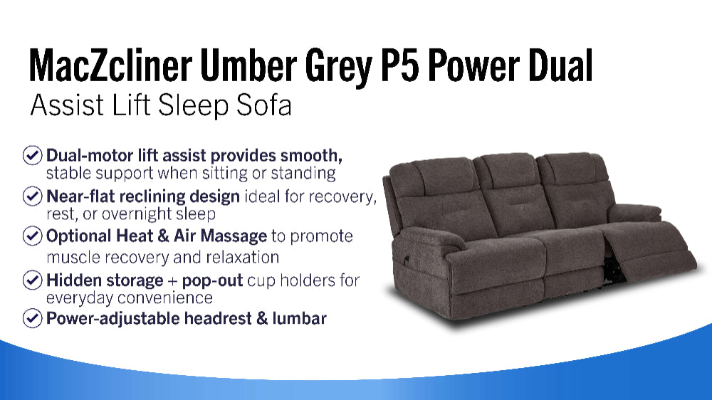 MacZcliner Umber Grey P5 Power Dual Assist Lift Sleep Sofa