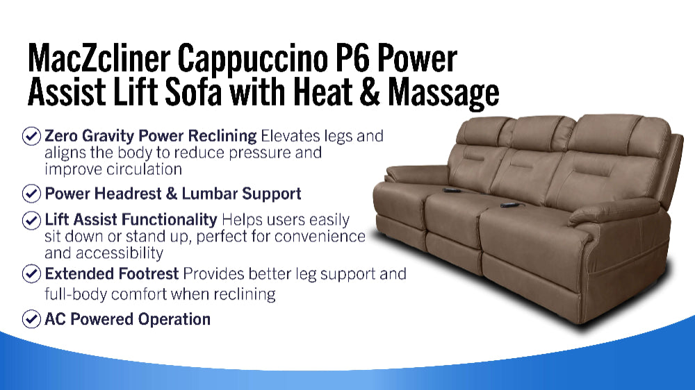 MacZcliner Cappuccino P6 Power Assist Lift Sofa with Heat & Massage