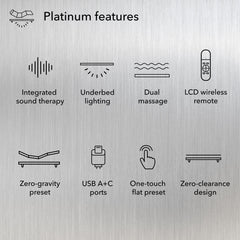 List of platinum features with icons and text on a metallic background