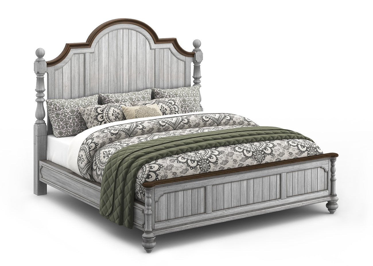 Queen Size Plymouth Modern Farmhouse Greywash Poster Bed Frame