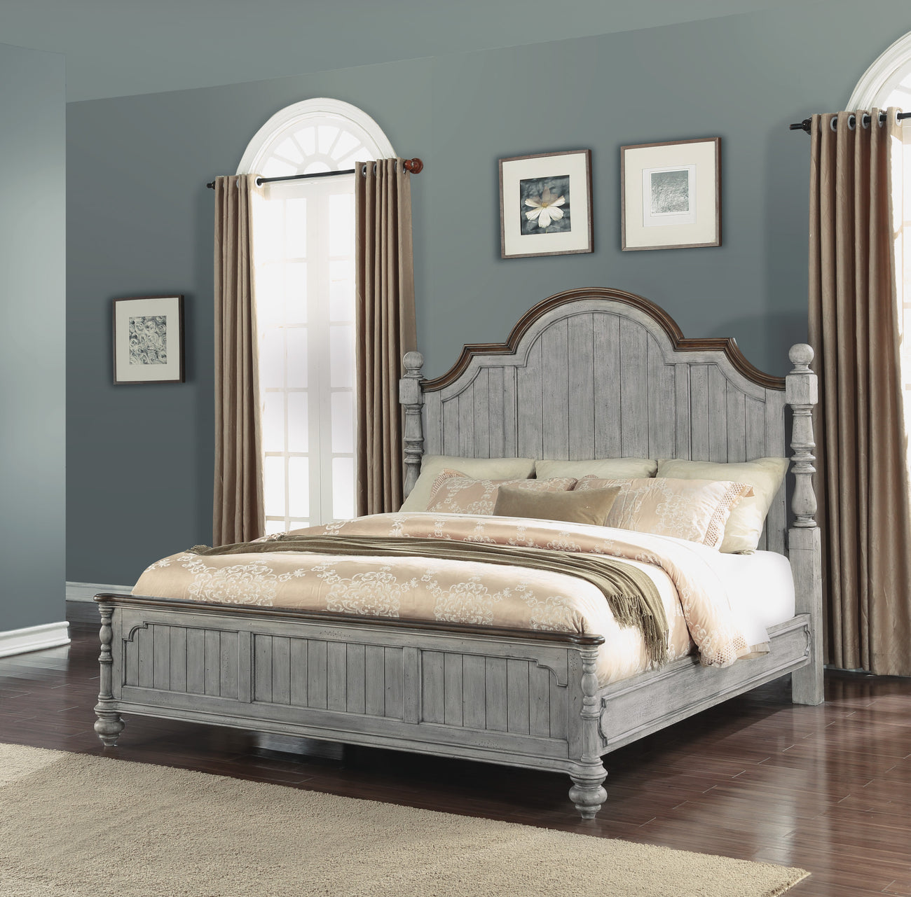 Queen Size Plymouth Modern Farmhouse Greywash Poster Bed Frame