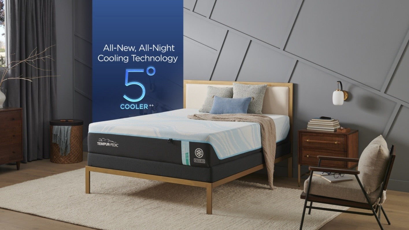 "Side view of the TEMPUR-ProBreeze 2.0 Medium Hybrid Mattress highlighting the 12-inch depth and hybrid design with over 1,000 premium coils"