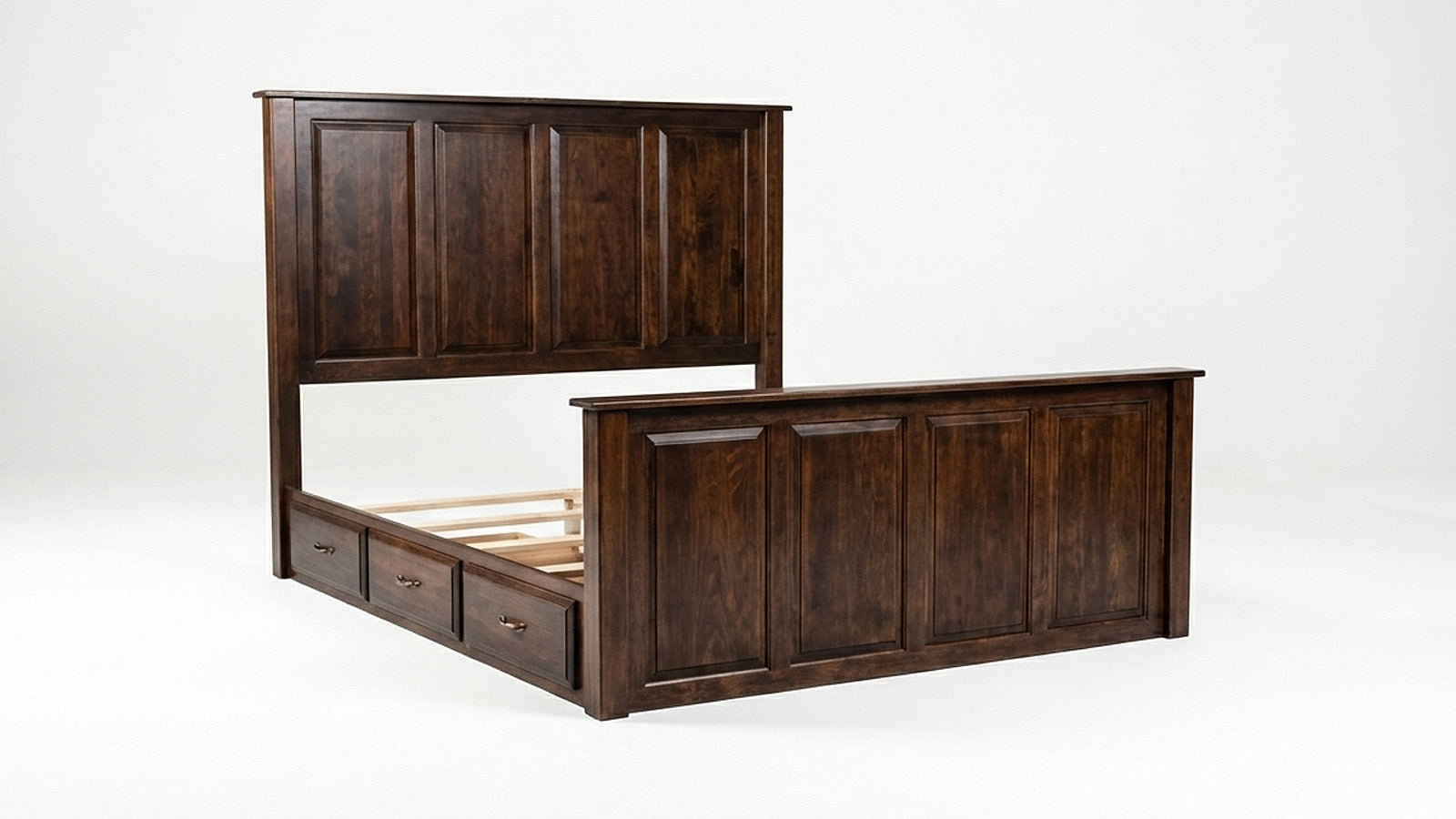 King Size Henrietta Solid Black Cherry Wood Side Storage Bed Frame