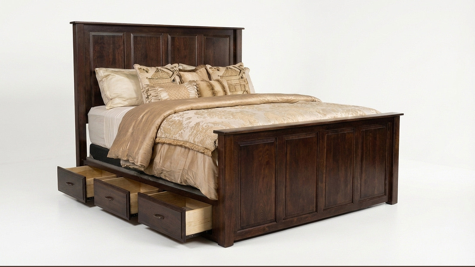 King Size Henrietta Solid Black Cherry Wood Side Storage Bed Frame