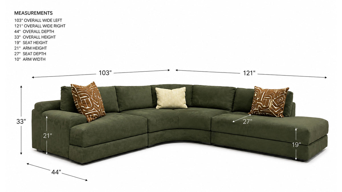 3pc Rodney Echo Ivy Sectional, Made in USA | Gallery Furniture