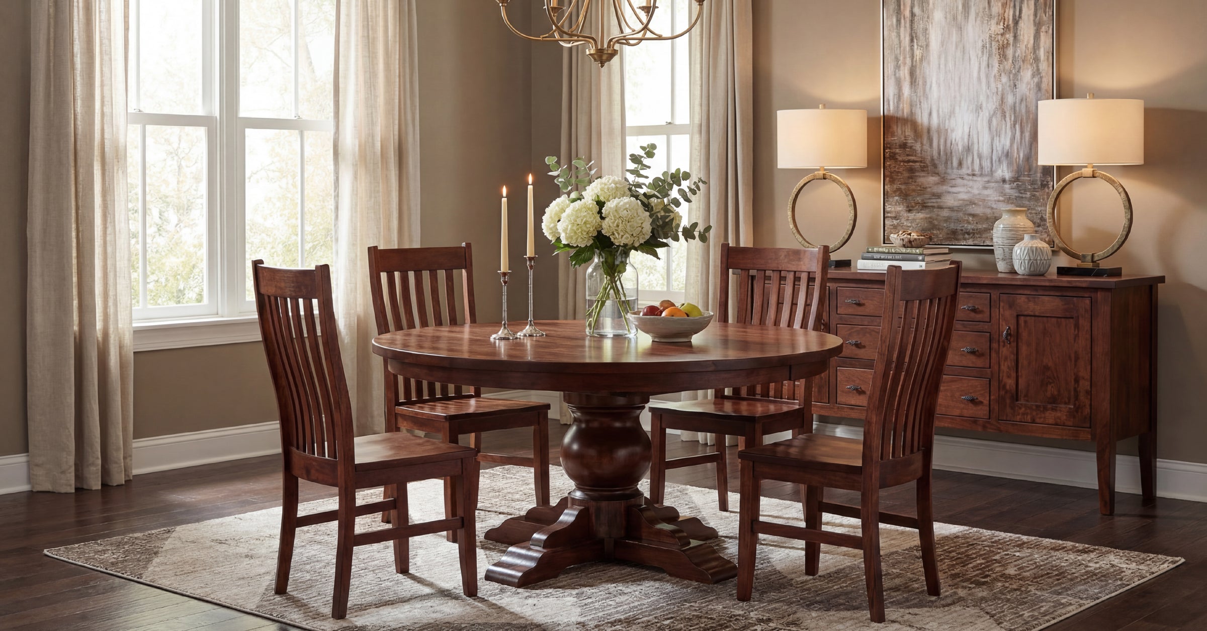 San Gabriel 60” Round Rustic Cherry Pedestal Dining Table