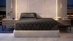 Bed with a mattress in a modern bedroom setting