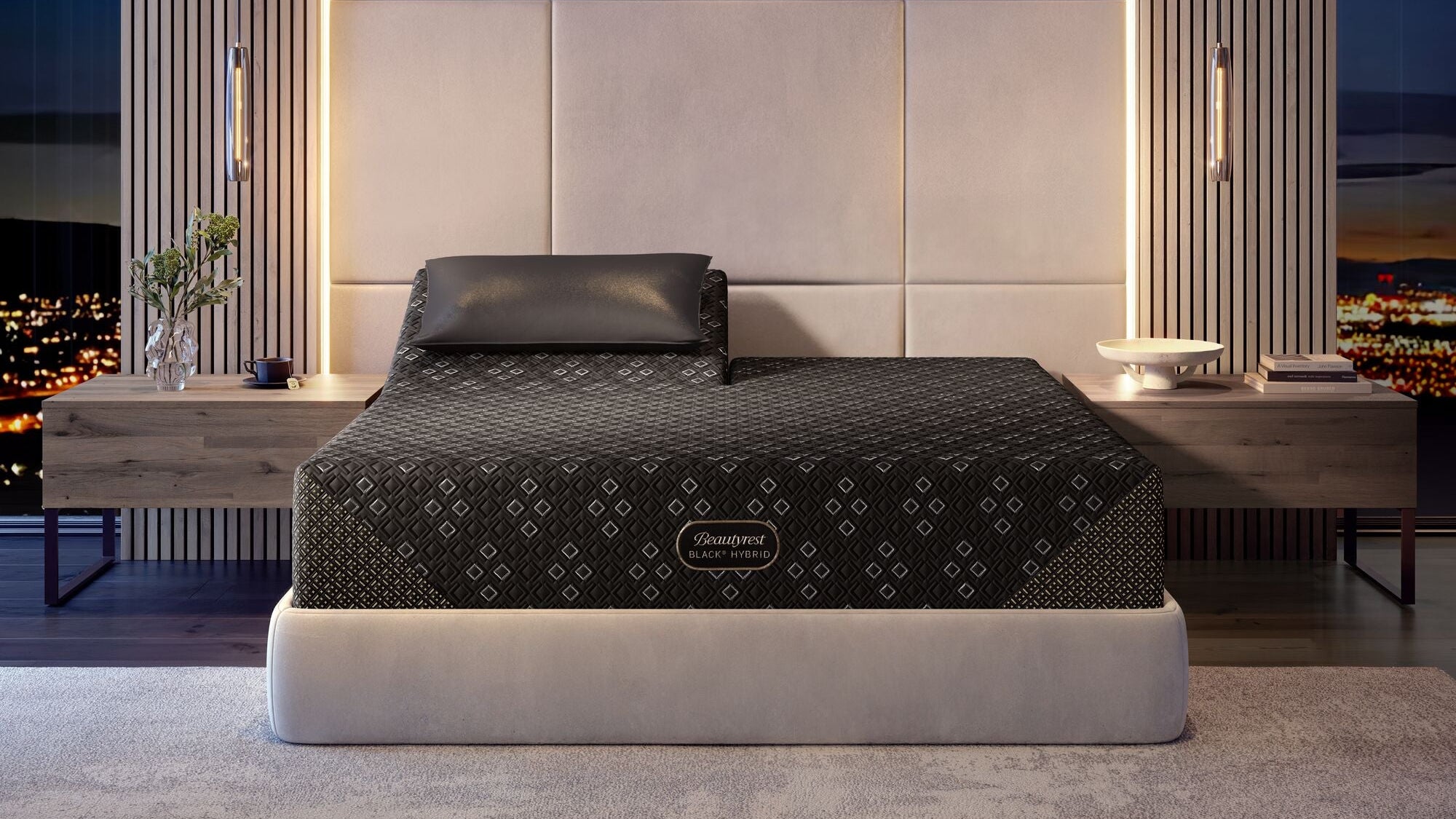 Bed with a mattress in a modern bedroom setting