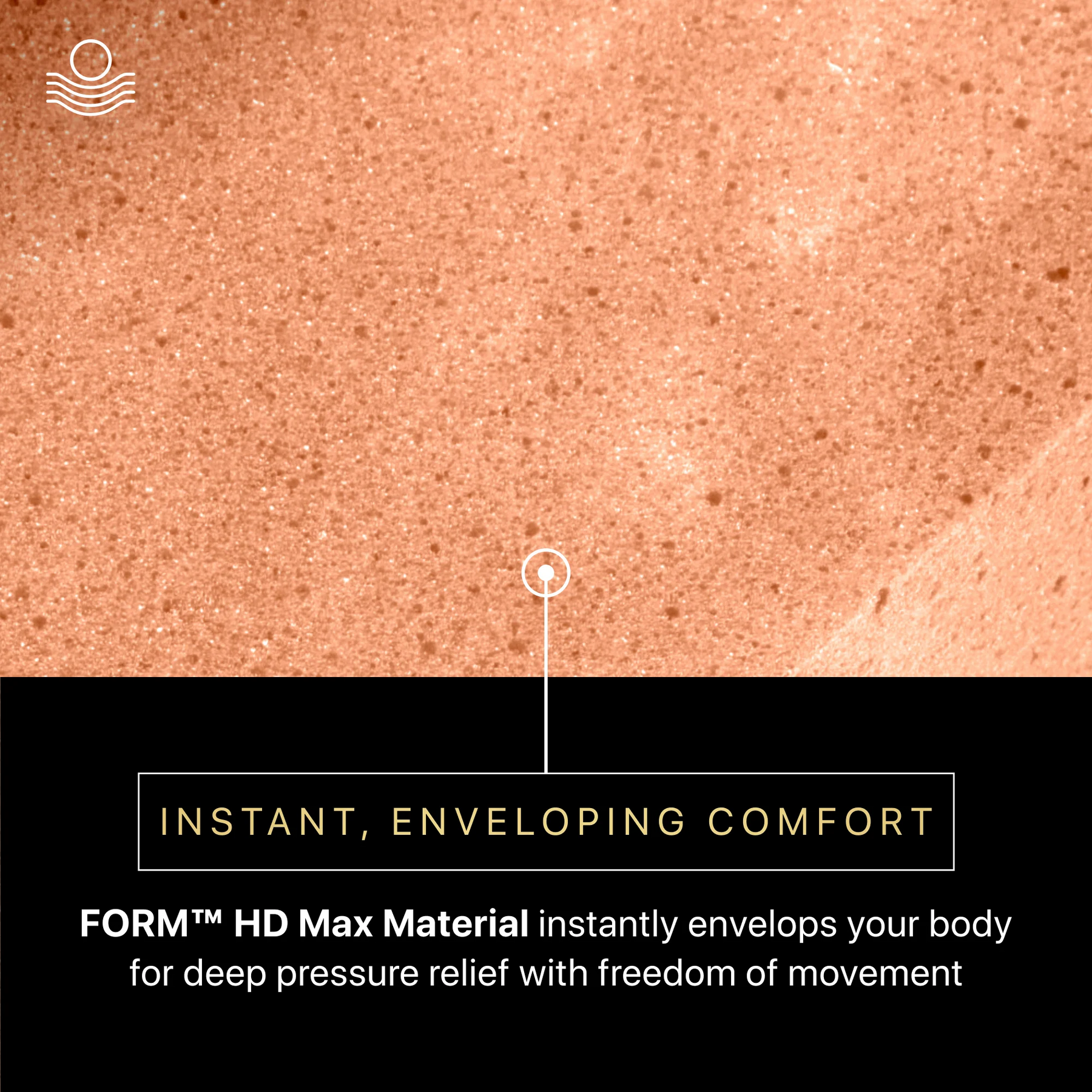 Text about FORM HD Max Material with a close-up of skin texture.