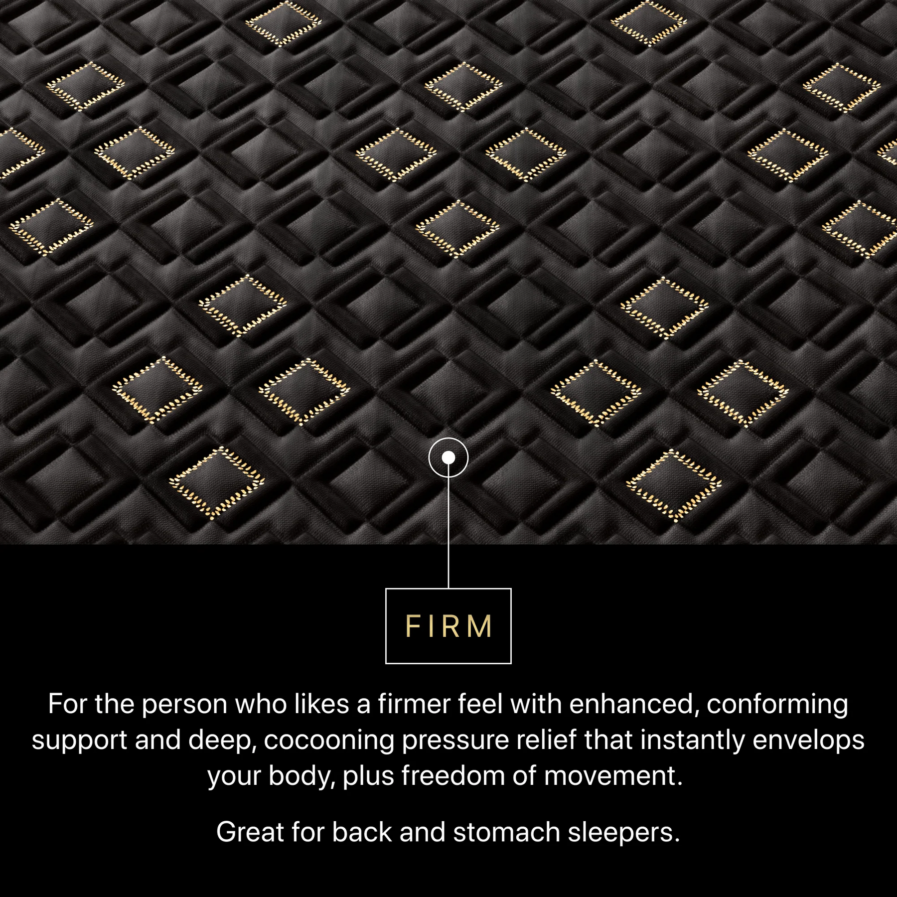 Text description of mattress topper with 'Firm' label and product features.