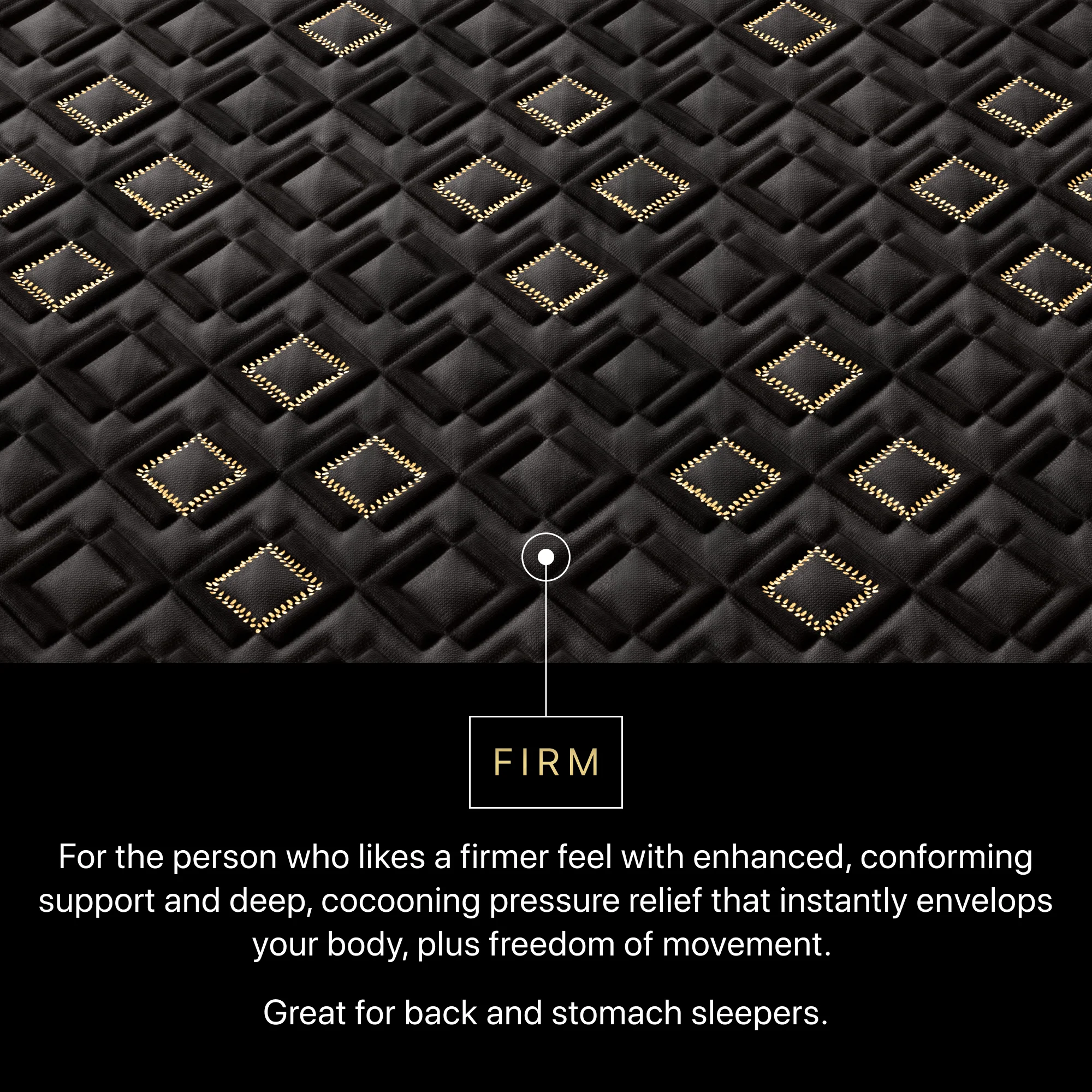 Text description of mattress topper with 'Firm' label and product features.