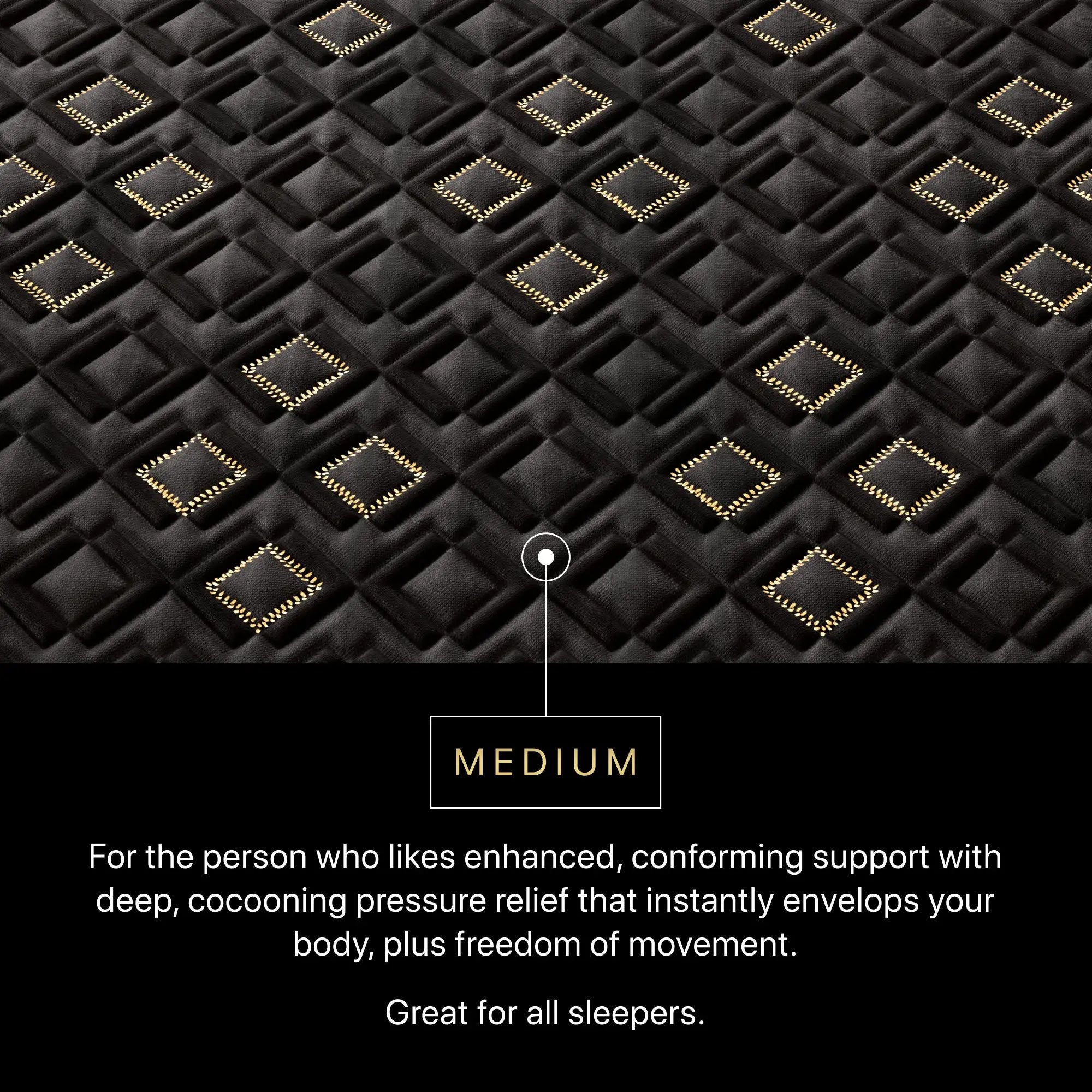 Text description of mattress topper with diamond pattern and support features.