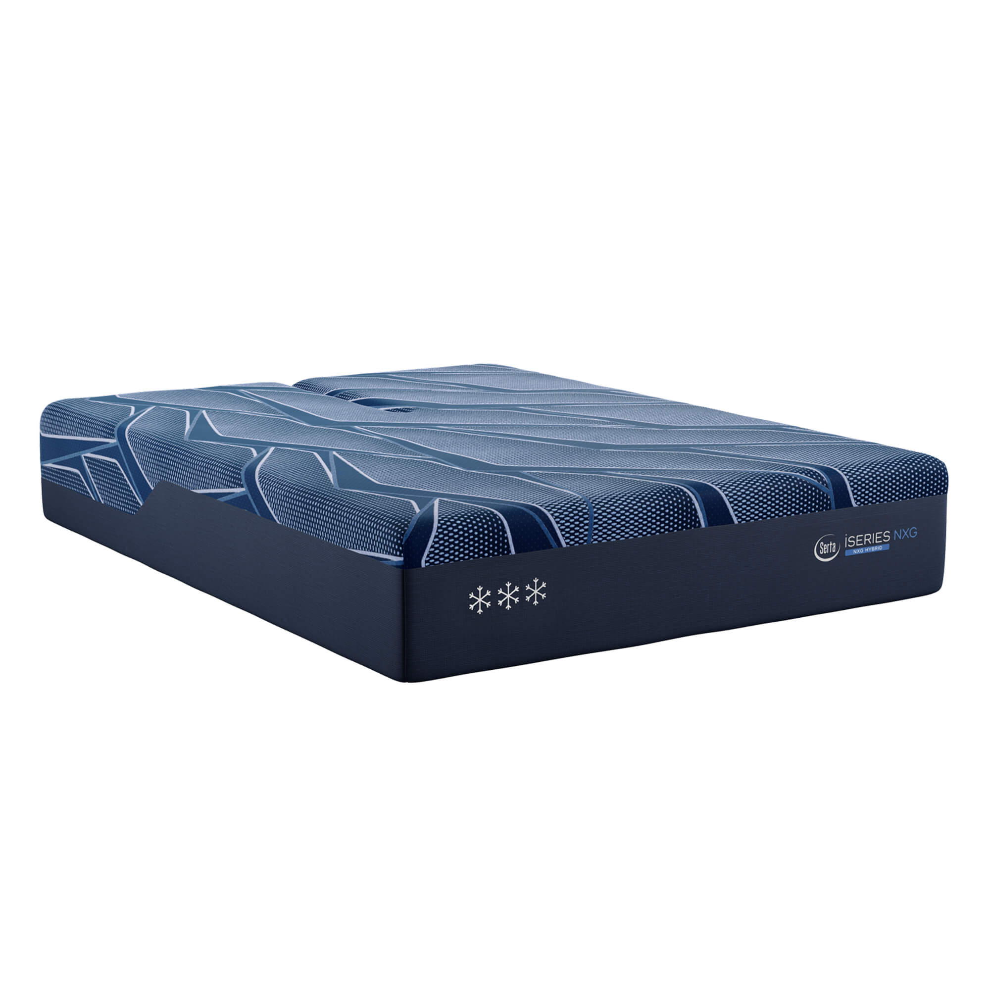 Blue mattress with brand logo on a white background