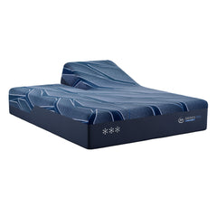 Blue mattress with brand logo on a white background