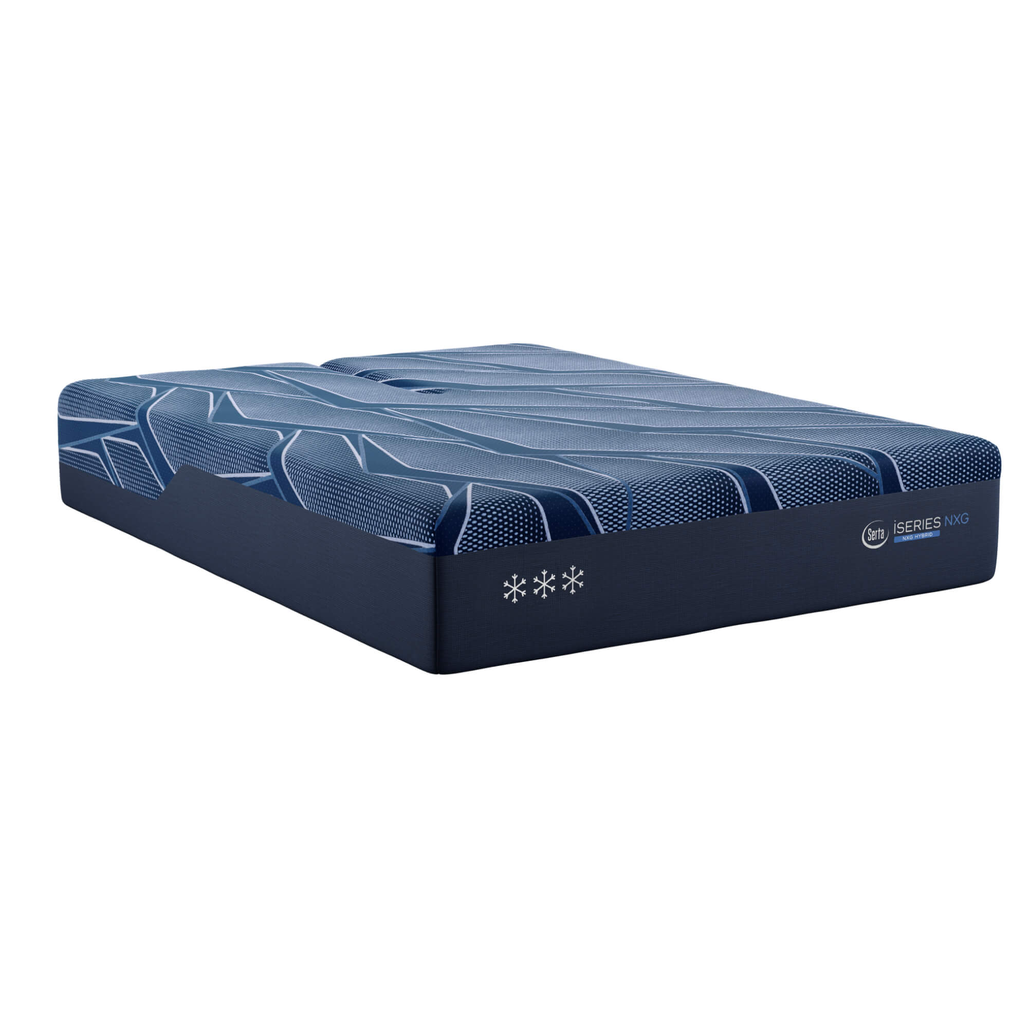 Blue mattress with brand logo on a white background