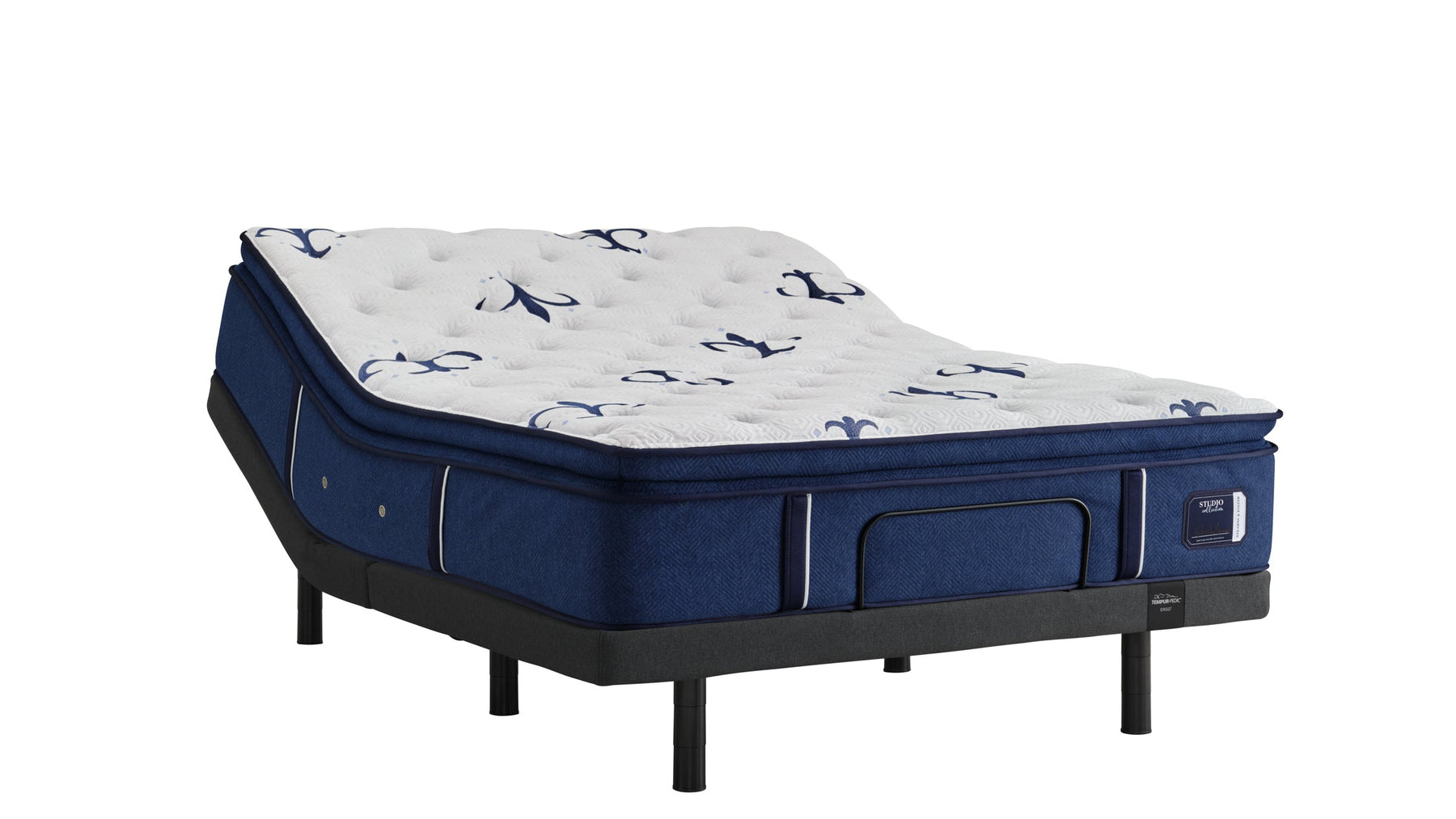 Blue mattress with a white pattern on a white background