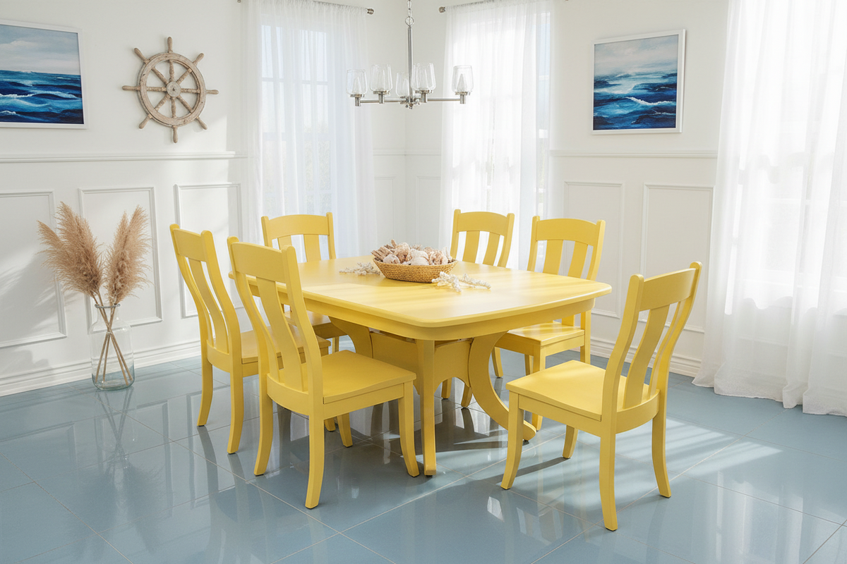 Daffodil Yellow Solid Wood Table and 6 Chairs