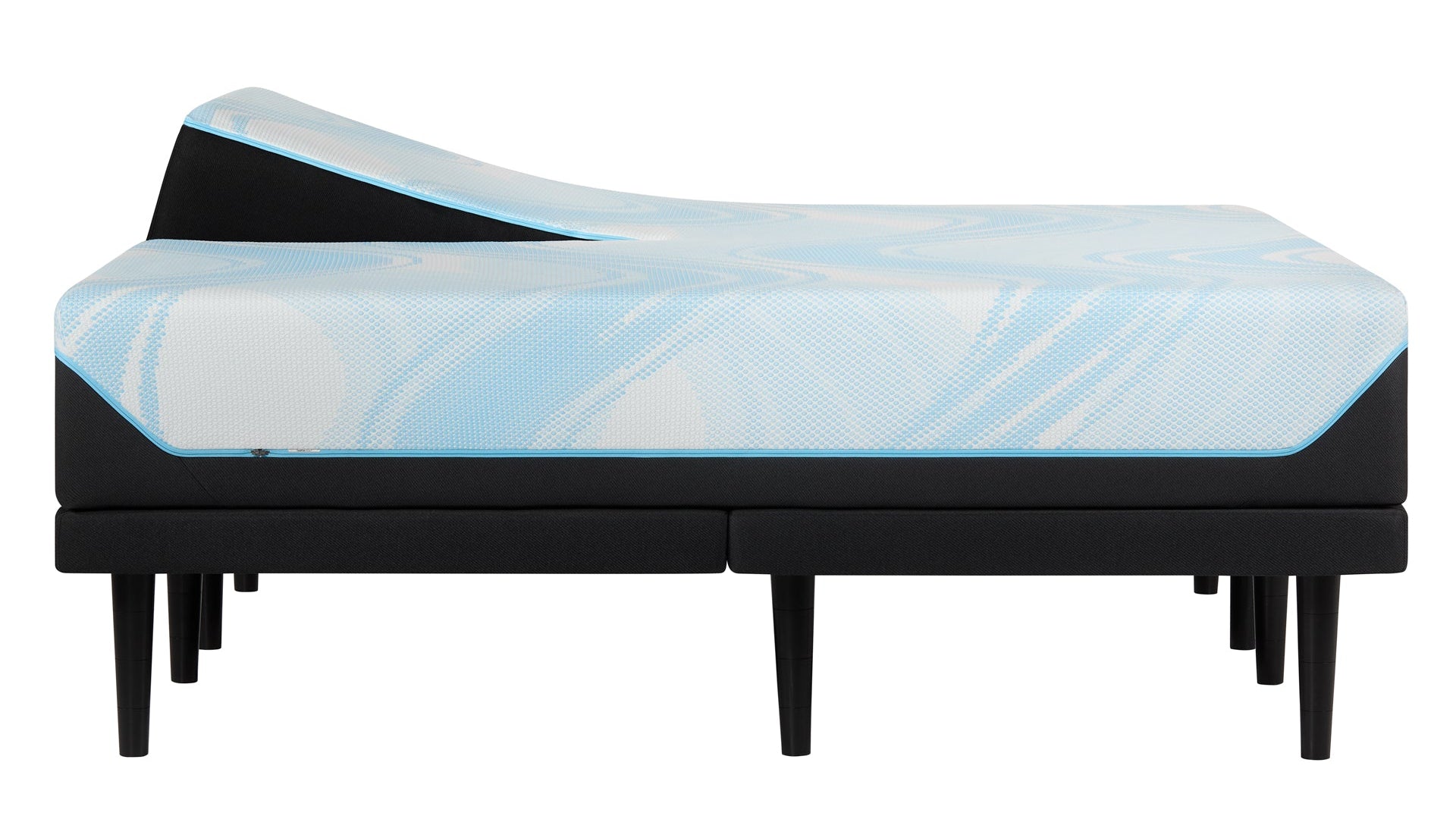 Mattress with blue and black design on a white background