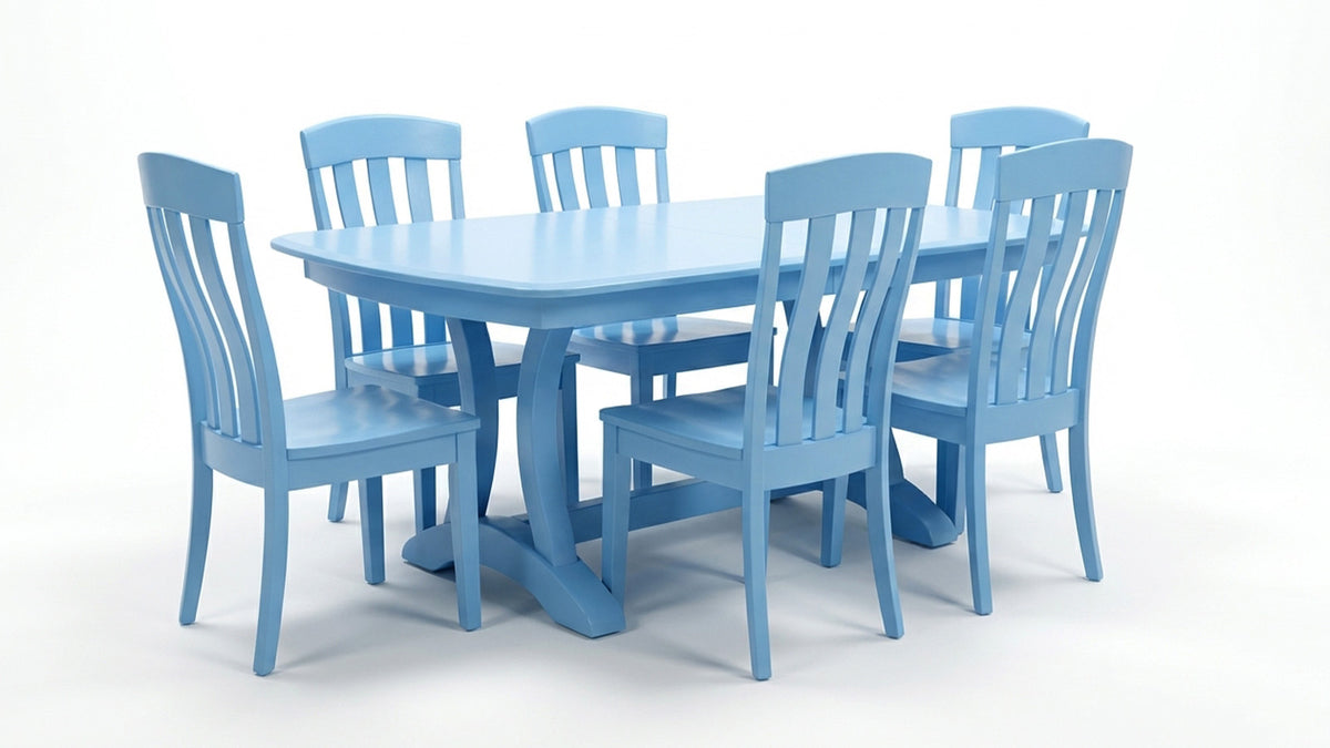Under Cool Blue Solid Wood Table and 6 Chairs