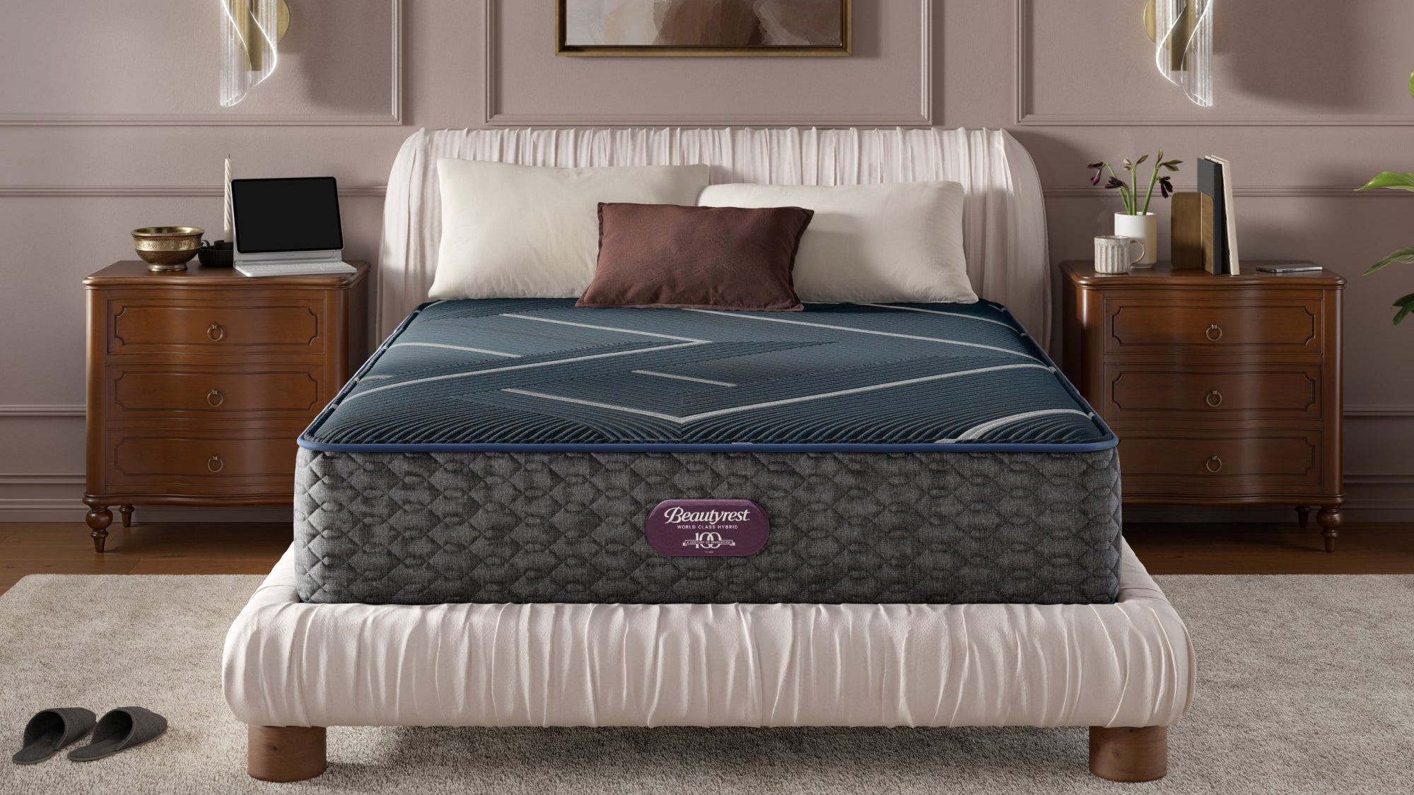 Mattress on a bed in a bedroom setting with a neutral color scheme