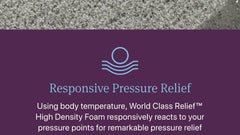 Text about Responsive Pressure Relief with a purple background and logo.
