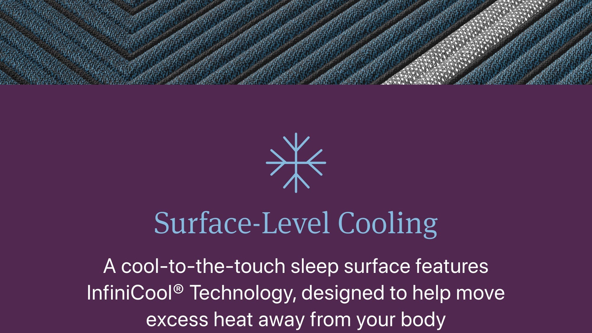 Text about surface-level cooling with a sleep surface feature on a purple background
