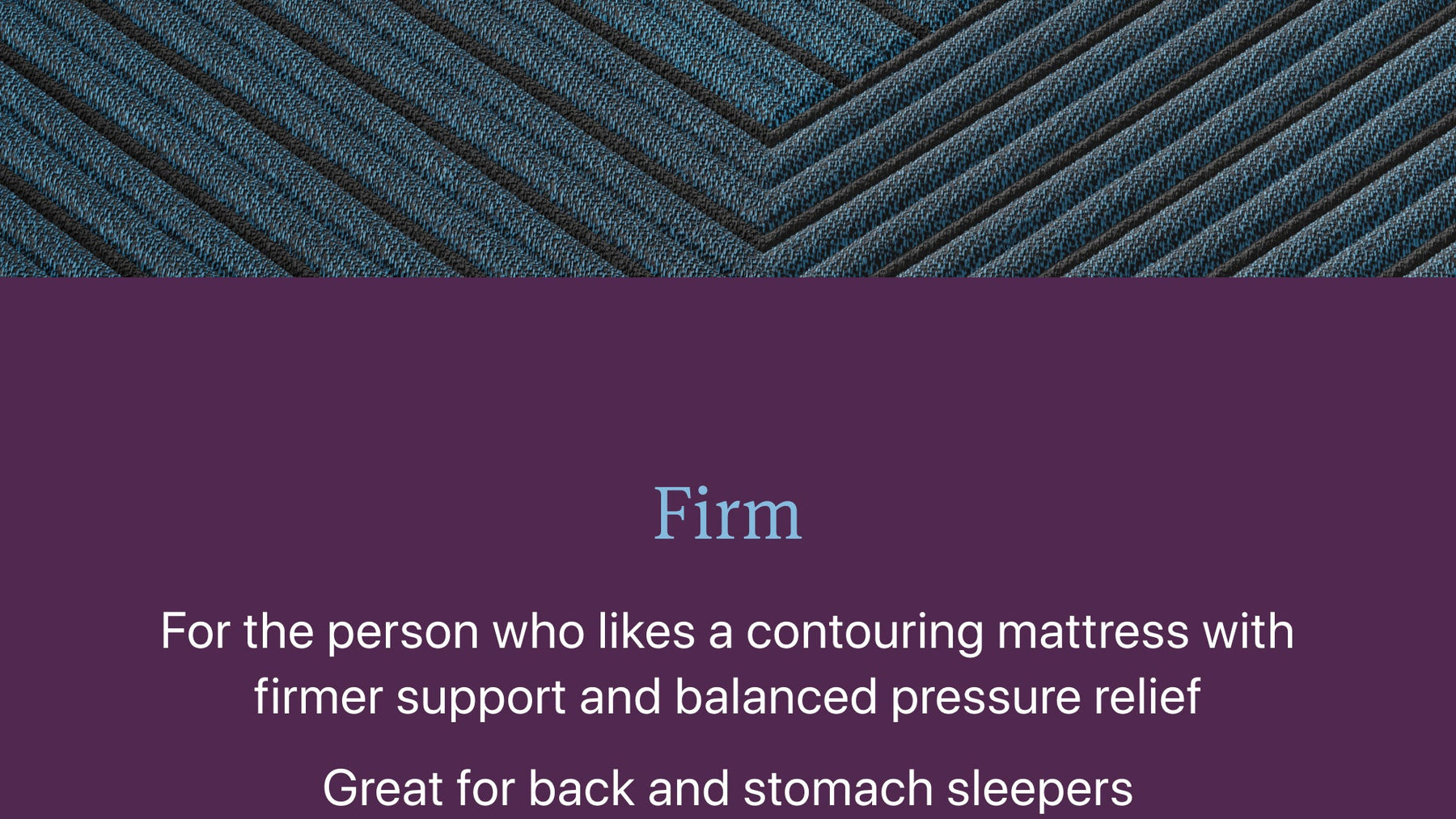 Text description of a firm mattress with purple background