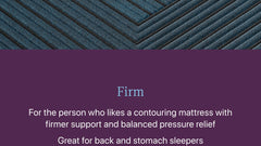 Text description of a firm mattress with purple background