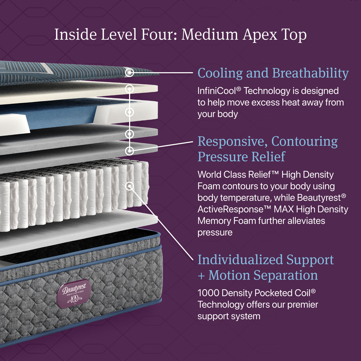 King Size Beautyrest World Class Level 4 Medium Hybrid Apex Top