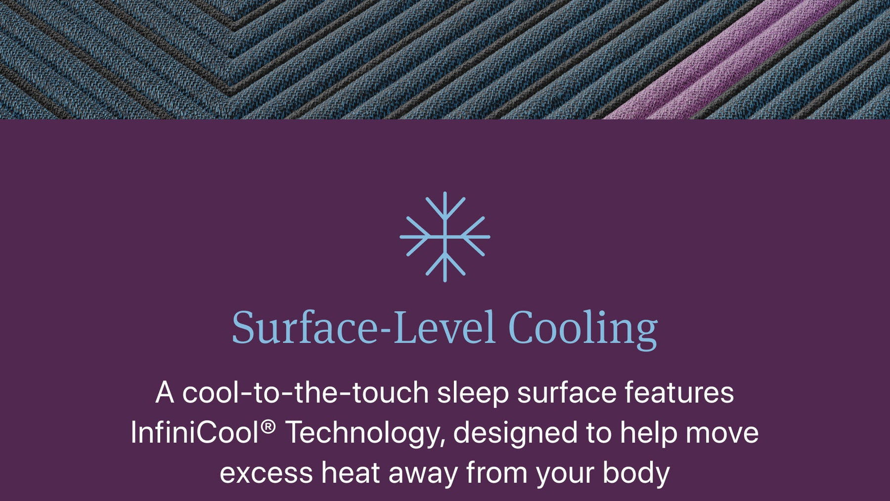 Text about surface-level cooling with a sleep surface feature on a purple background