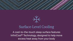 Text about surface-level cooling with a sleep surface feature on a purple background