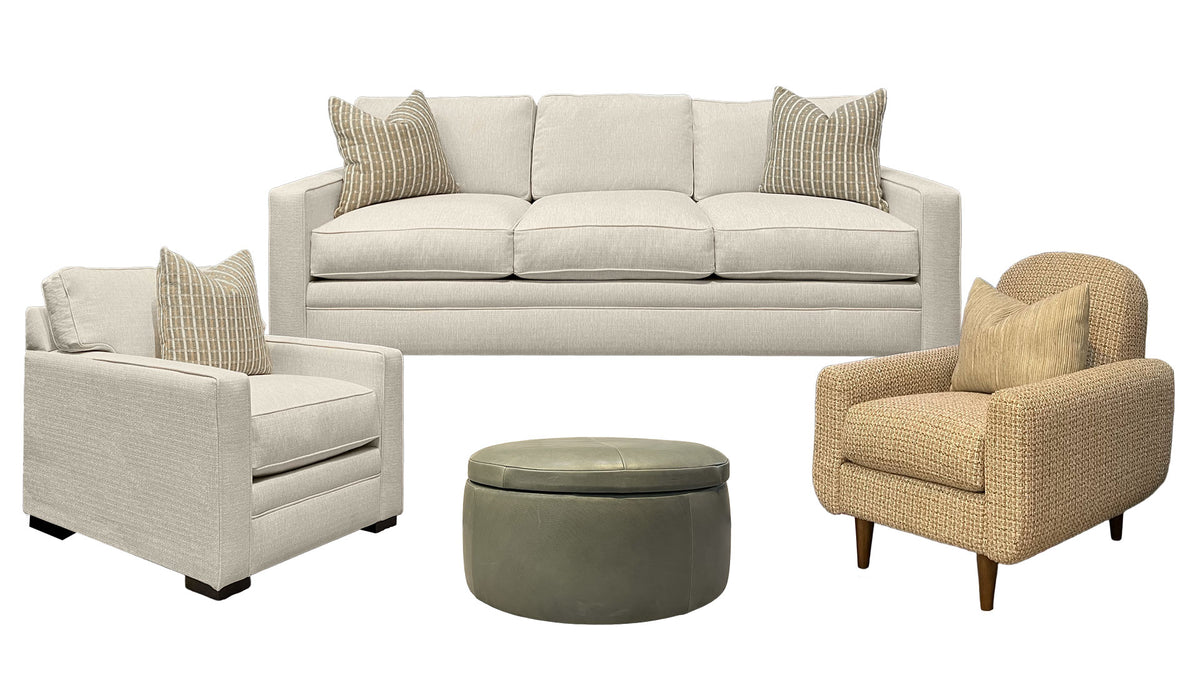 4pc Zeus Pearl Sofa, Arm Chair, Accent Chair & Storage Ottoman