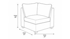 Black and white line drawing of a two-seat armchair with dimension labels showing height 39 inches, depth 37 inches, and width 37 inches.