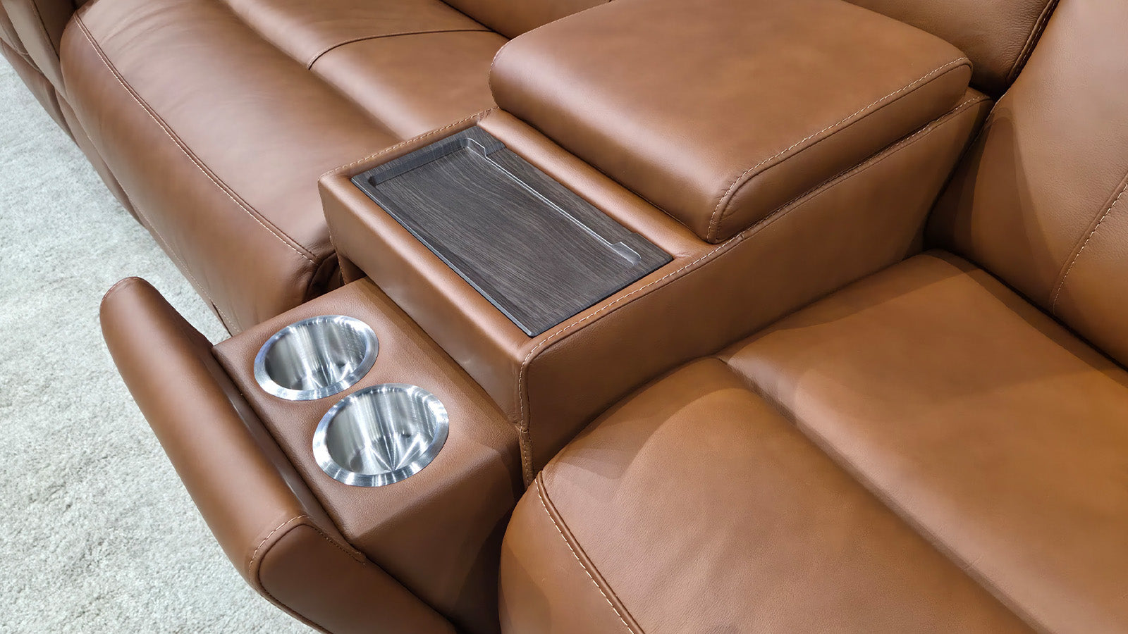 Big Spring Saddle Brown Leather Smart Console | MacModular Sectional Piece