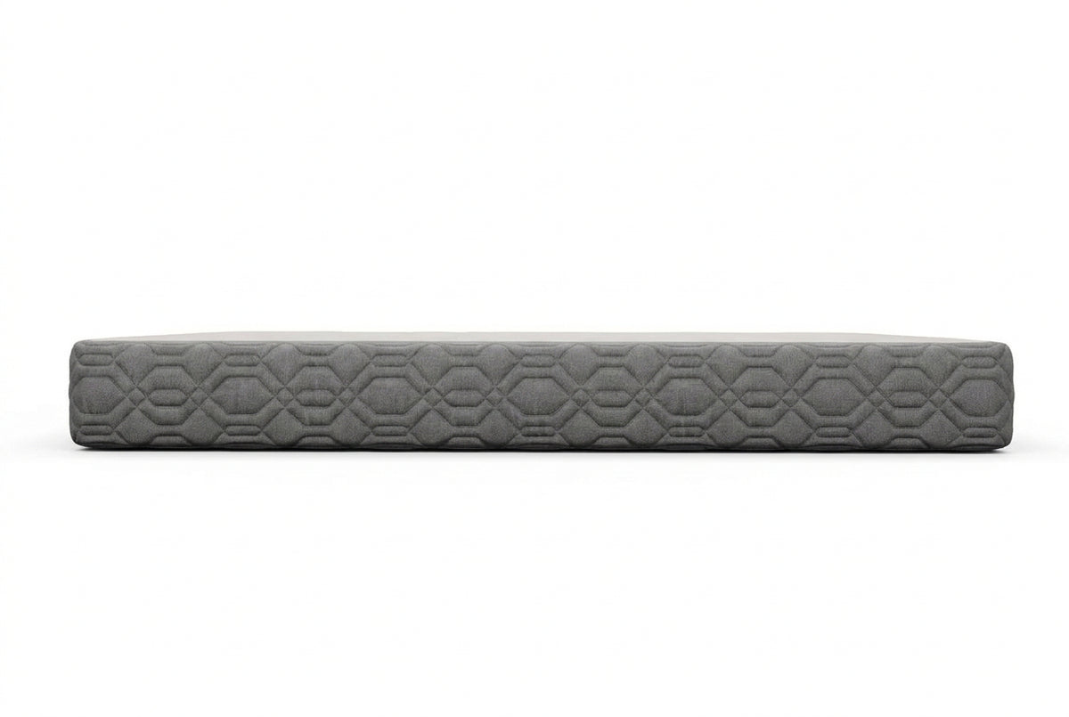 A rectangular gray textured panel with a repeating geometric pattern, shown horizontally against a dark gradient background.