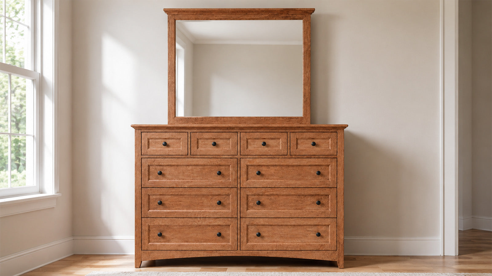 Lake Houston Amish Solid Wood Almond Dresser and Mirror
