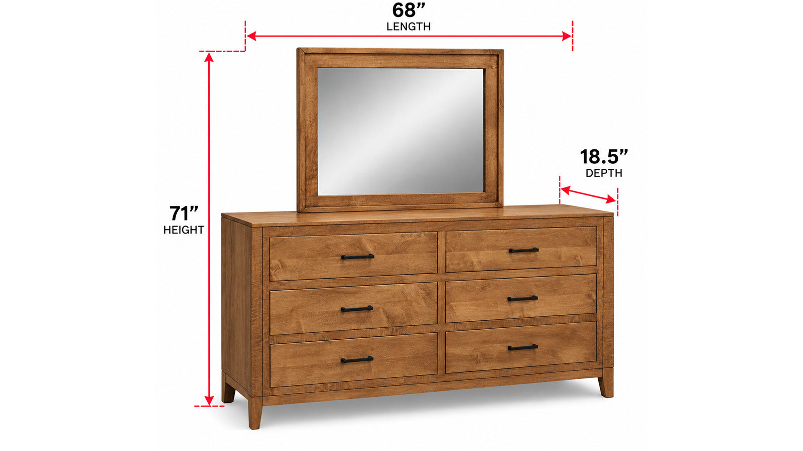 Modern Almond Amish Solid Wood Dresser and Mirror