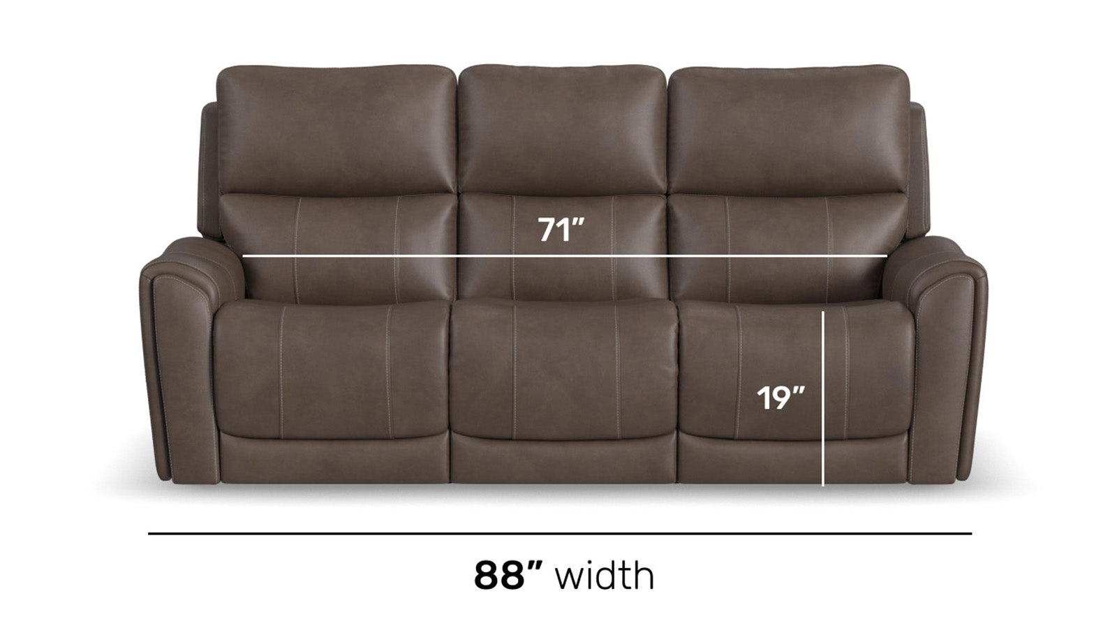 line drawn measurements on brown leather sofa