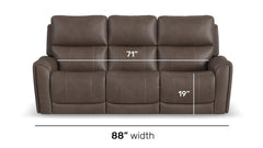 line drawn measurements on brown leather sofa