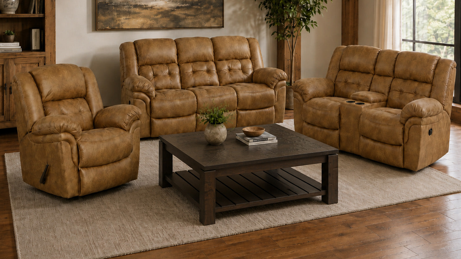 Frontier Almond Manual Reclining Sofa 3-Piece Set