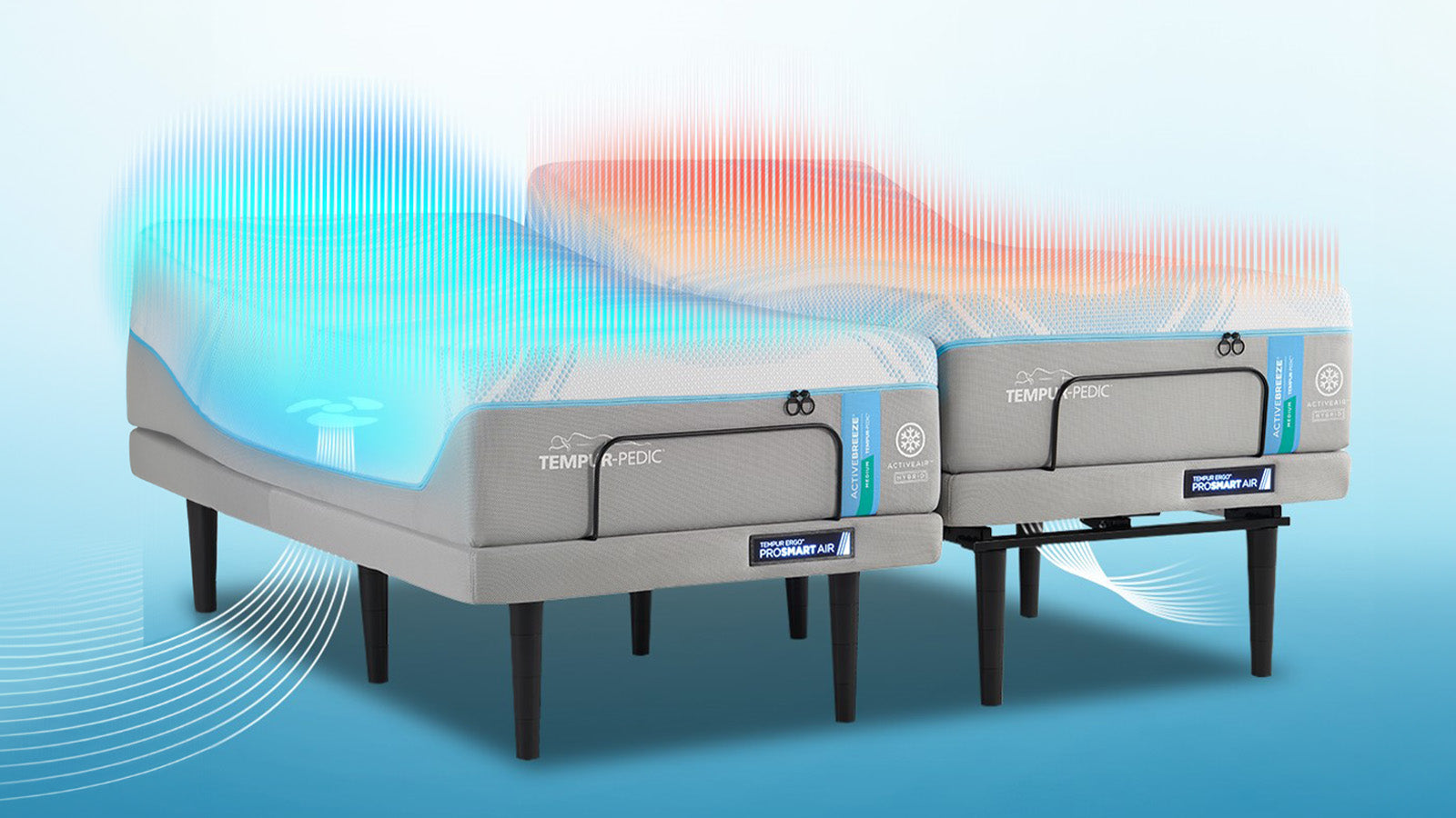 "Active Breeze Mattress on ProSmart® Air Base with Dual-Zone Cooling and Pressure-Relieving TEMPUR-Material™"
(Focuses on cooling features, air base, and the TEMPUR-Material™.)