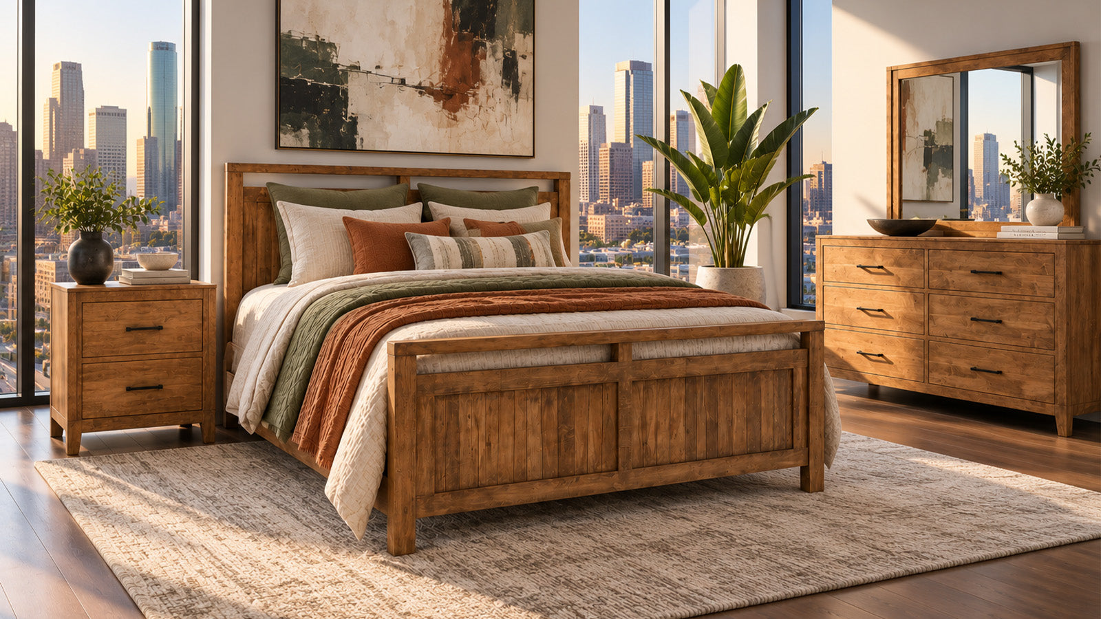 Modern Almond Amish Solid Wood King Bed