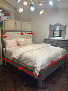 Estructura de cama tapizada moderna en gris Folkstone, tamaño king